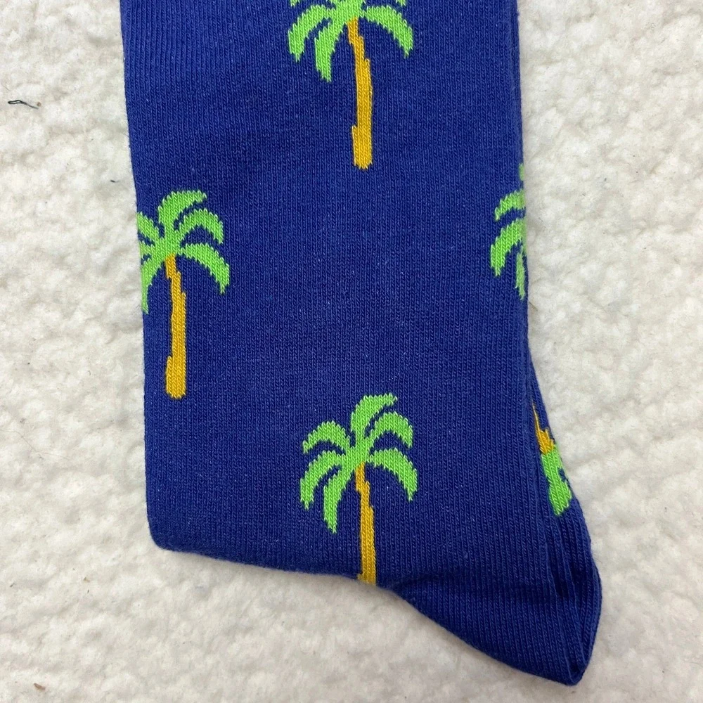Happy Socks Crew Socks Unisex M 8-12 W 10-12.5 Blue Palm‎ Tree Lite Novelty